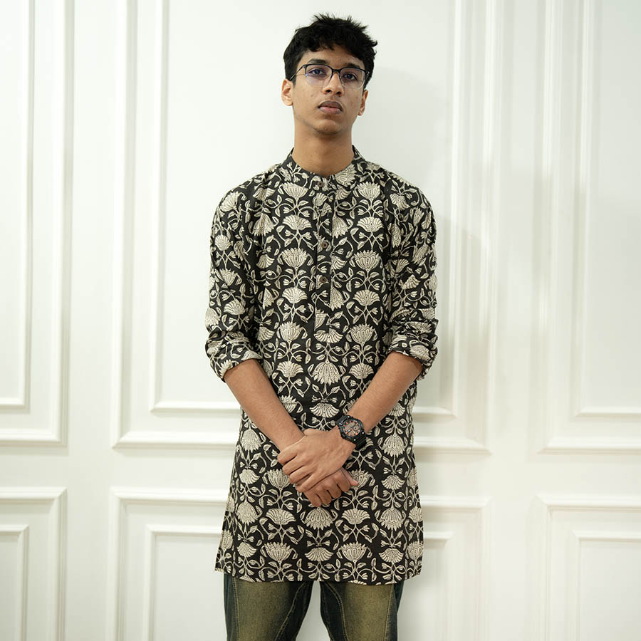 Black Ajrak Men’s Kurta